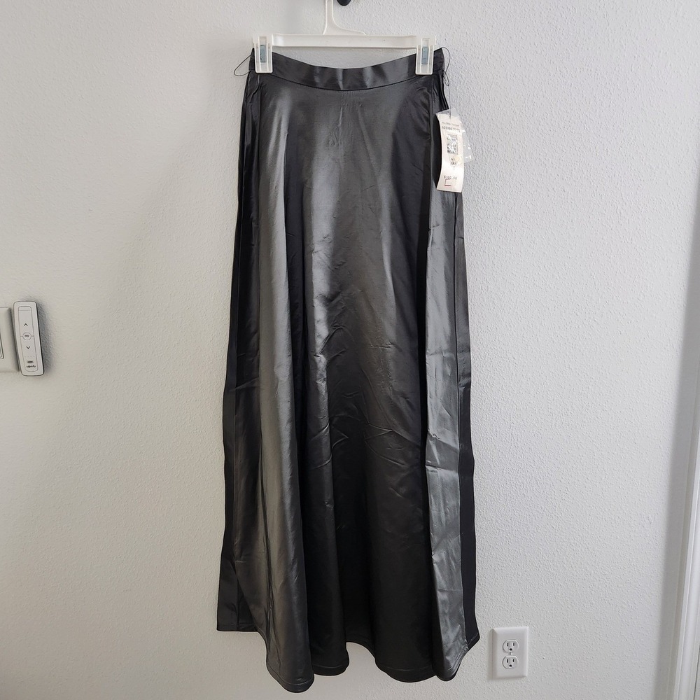 ALLISON TAYLOR Grey Satin Midi Skirt Size 6 Hidden Zipper NWT